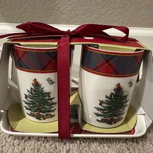 Festive Christmas Tree Mug Set with Tray